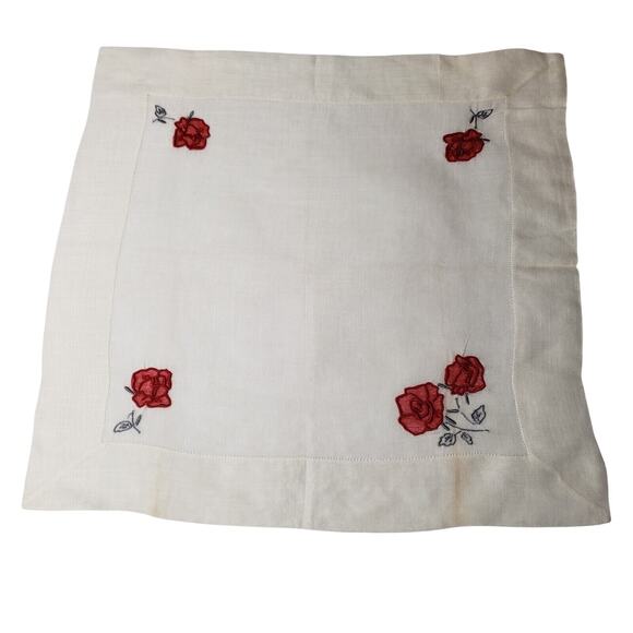 VTG 1960'S WOMENS HANKIE RED ROSE EMBROIDERED FLOWERS BRIDAL WEDDING WHITE - Picture 11 of 12